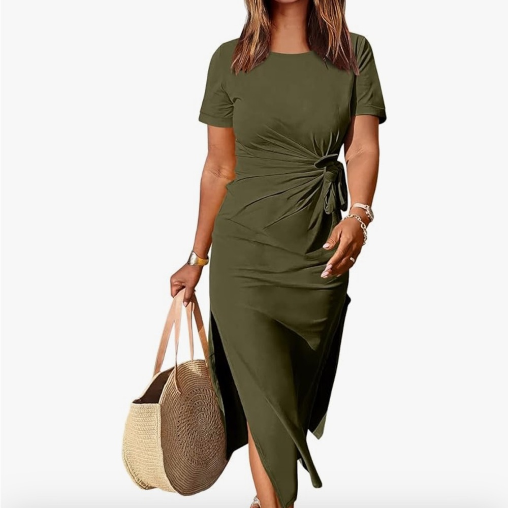 Nicole Miller Olive Maxi Dress Tie Waist Casual Chic Versatile Work or Play XS